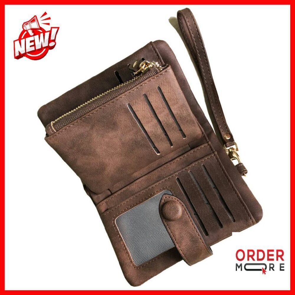 Small Bifold PU Leather Wallet RFID Blocking Wristlet Card Holder